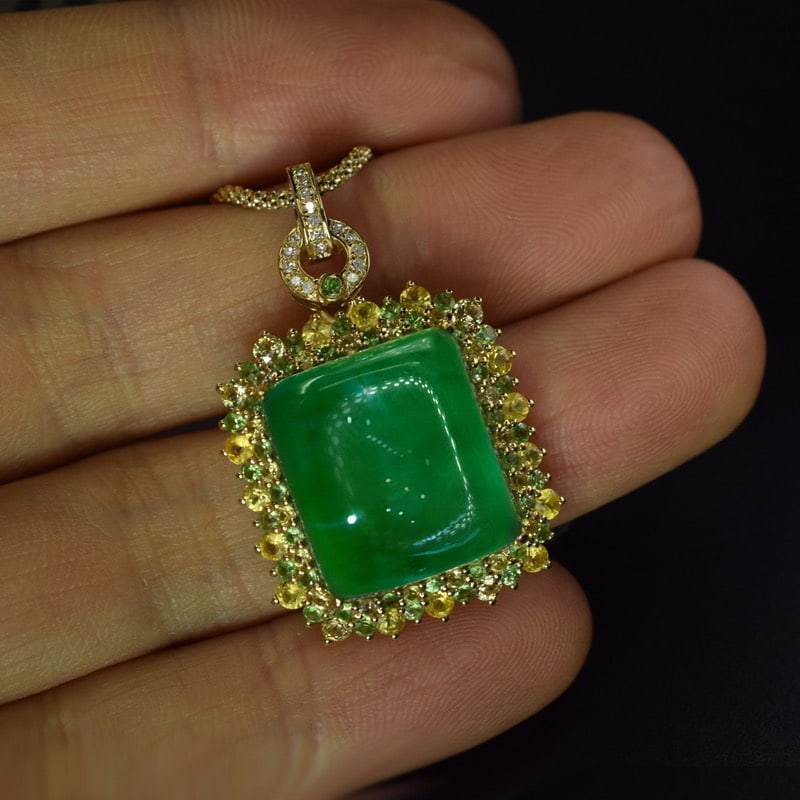 14k Gold 13.32 Ctw Natural Emerald & Diamond Pendant( Without Chain ) - 4