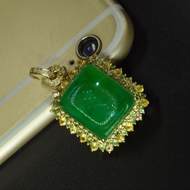 14k Gold 13.32 Ctw Natural Emerald & Diamond Pendant( Without Chain ) - 5
