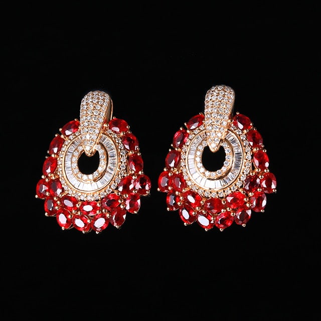 14k Gold 4.77 Ctw Natural Ruby & Diamond Earrings - 2