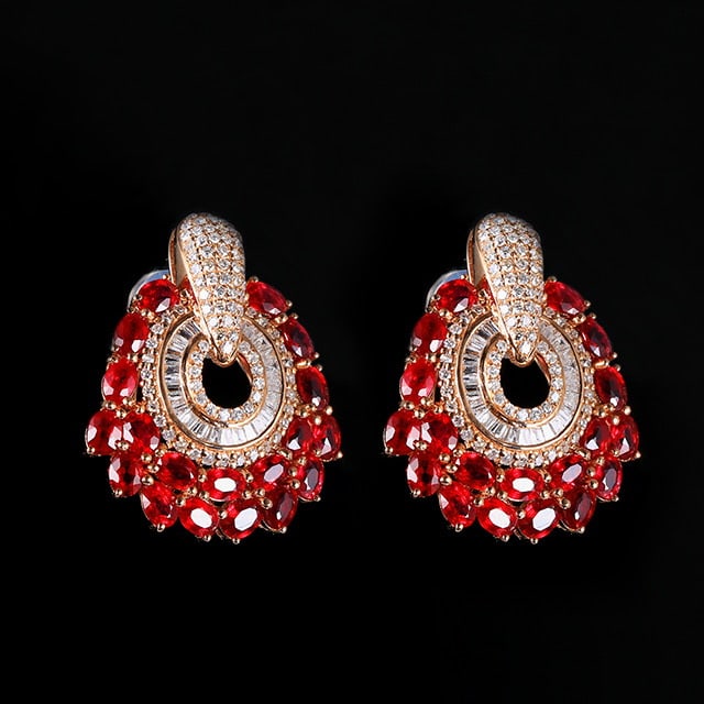 14k Gold 4.77 Ctw Natural Ruby & Diamond Earrings - 3