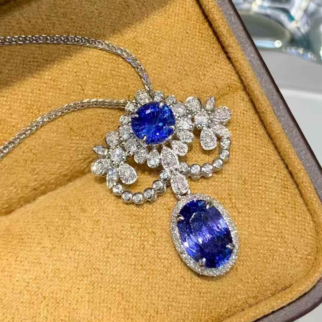 14k Gold 2.8 Ct Natural Sapphire & Diamond Pendant( Without Chain ) - 5