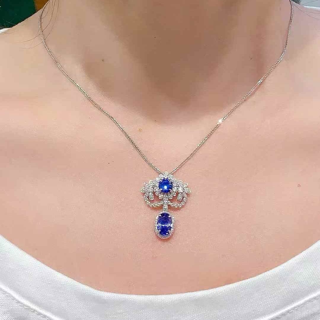 14k Gold 2.8 Ct Natural Sapphire & Diamond Pendant( Without Chain ) - 6