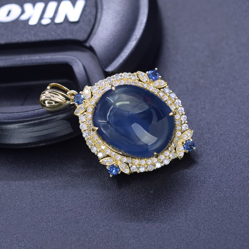 14k Gold 16.27 Ctw Natural Sapphire & Diamond Pendant( Without Chain ) - 2