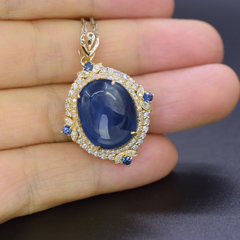 14k Gold 16.27 Ctw Natural Sapphire & Diamond Pendant( Without Chain ) - 3