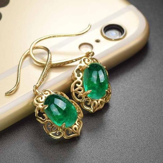 14k Gold 3.47 Ctw Vivid Green Natural Emerald & Diamond Earrings - 2