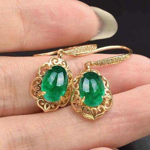 14k Gold 3.47 Ctw Vivid Green Natural Emerald & Diamond Earrings - 3