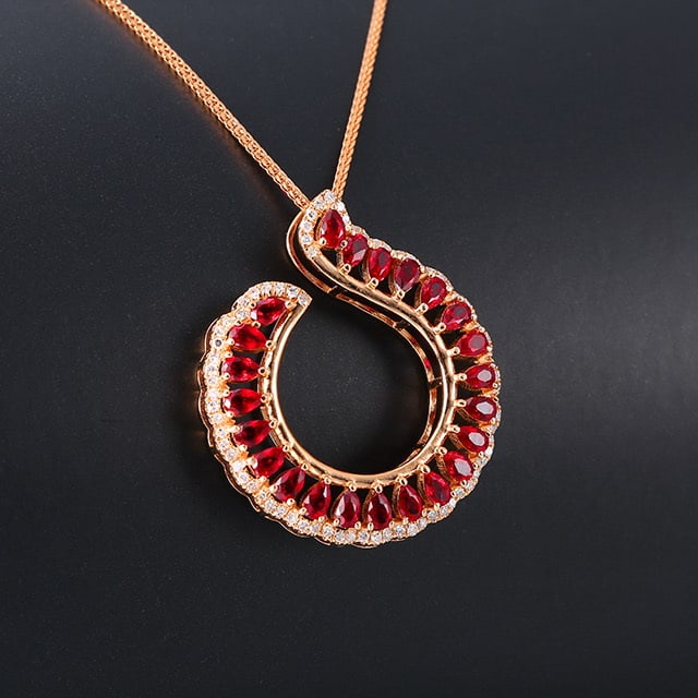 14k Gold 1.53 Ctw Natural Ruby & Diamond Pendant( Without Chain ) - 3