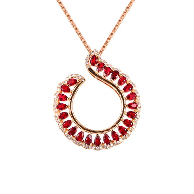 14k Gold 1.53 Ctw Natural Ruby & Diamond Pendant( Without Chain ) - 5