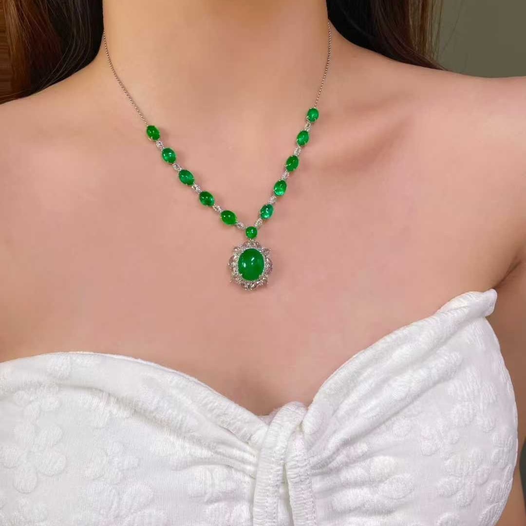 14k Gold 22 Ct Natural Emerald & Diamond & Sapphire Necklace - 4
