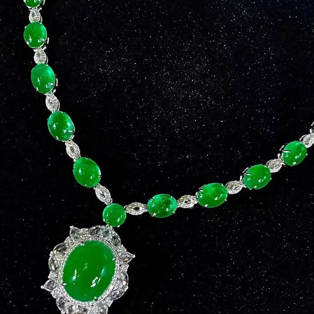 14k Gold 22 Ct Natural Emerald & Diamond & Sapphire Necklace - 6