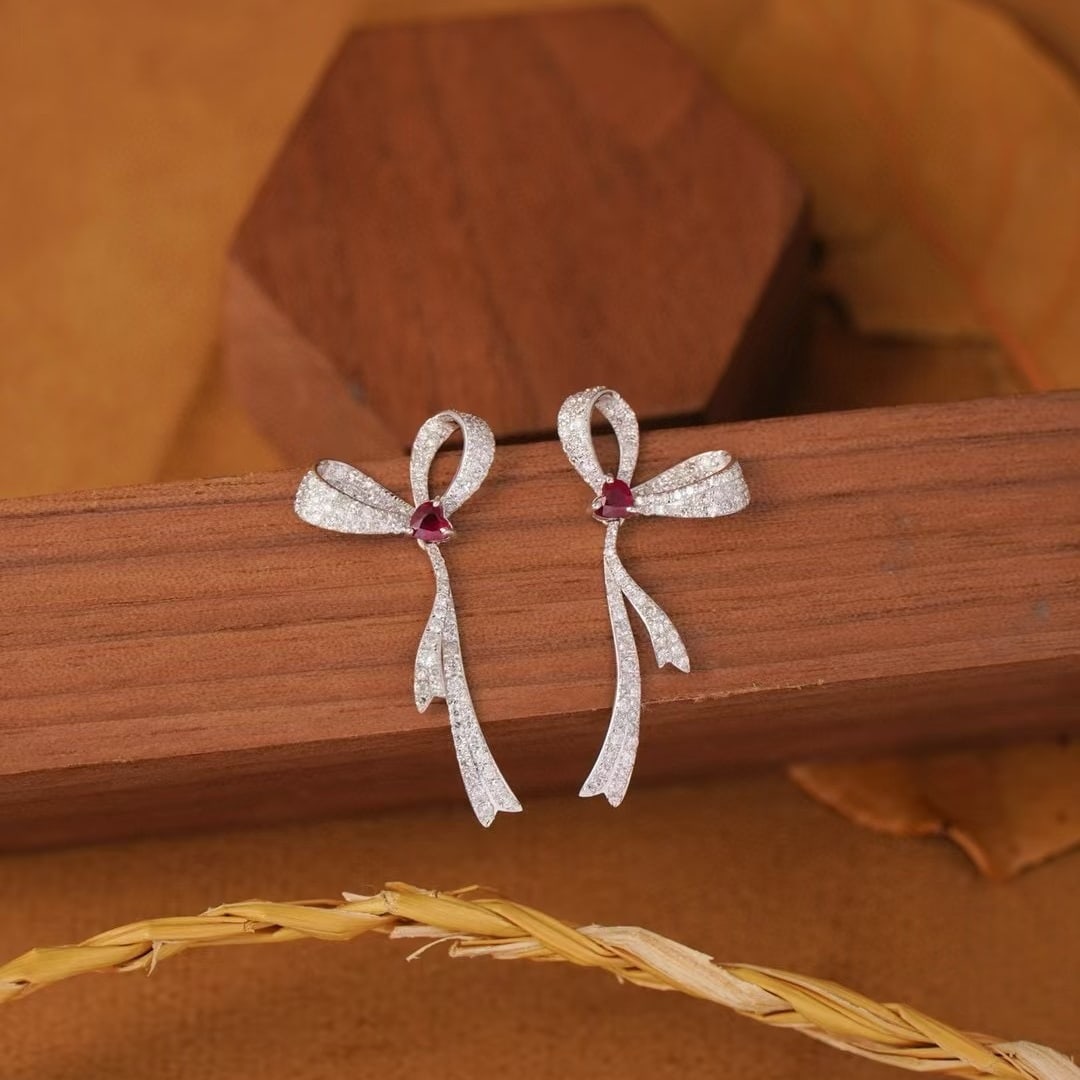 14k Gold 1.16 Ctw Natural Ruby & Diamond Earrings - 3