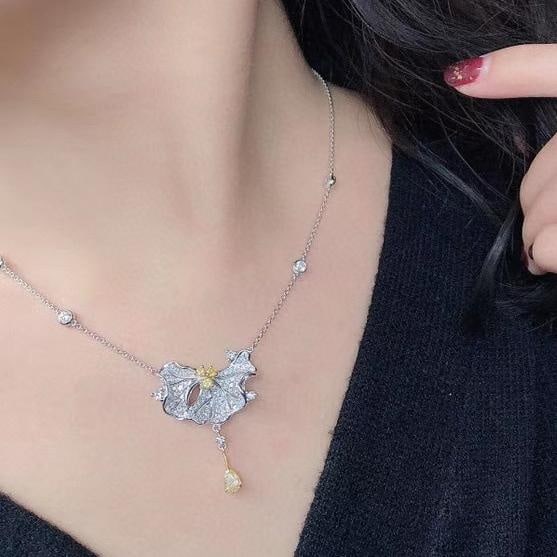 14k Gold 1.97 Ctw Natural Yellow Diamond & Diamond Necklace - 3