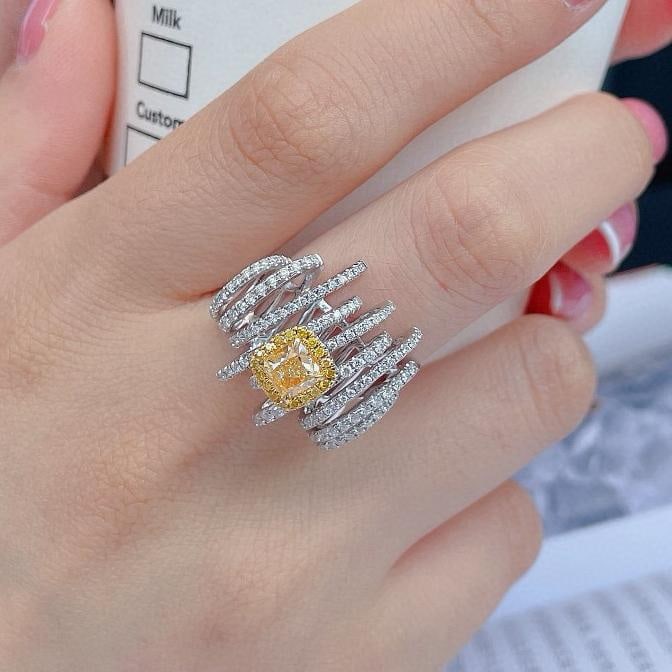 14k Gold 1.83 Ctw Natural Yellow Diamond & Diamond Ring - 3