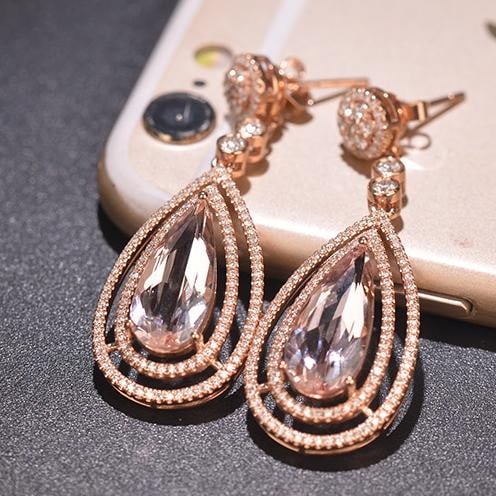 14k Gold 7.31 Ctw Natural Morganite & Diamond Earrings - 3