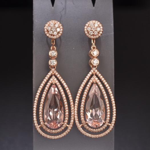 14k Gold 7.31 Ctw Natural Morganite & Diamond Earrings - 4