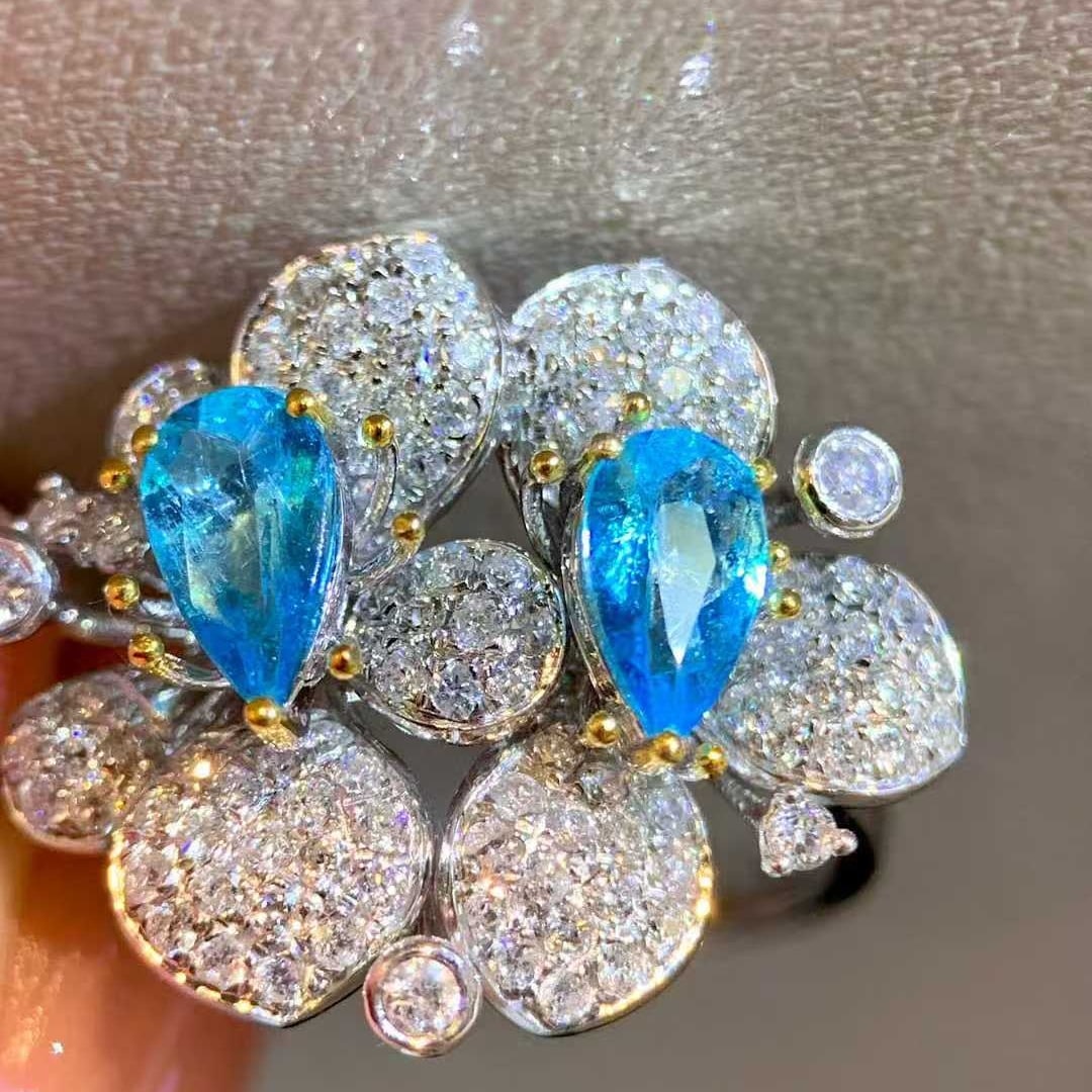 14k Gold 0.78 Ct Natural Paraiba Tourmaline & Diamond Ring - 2