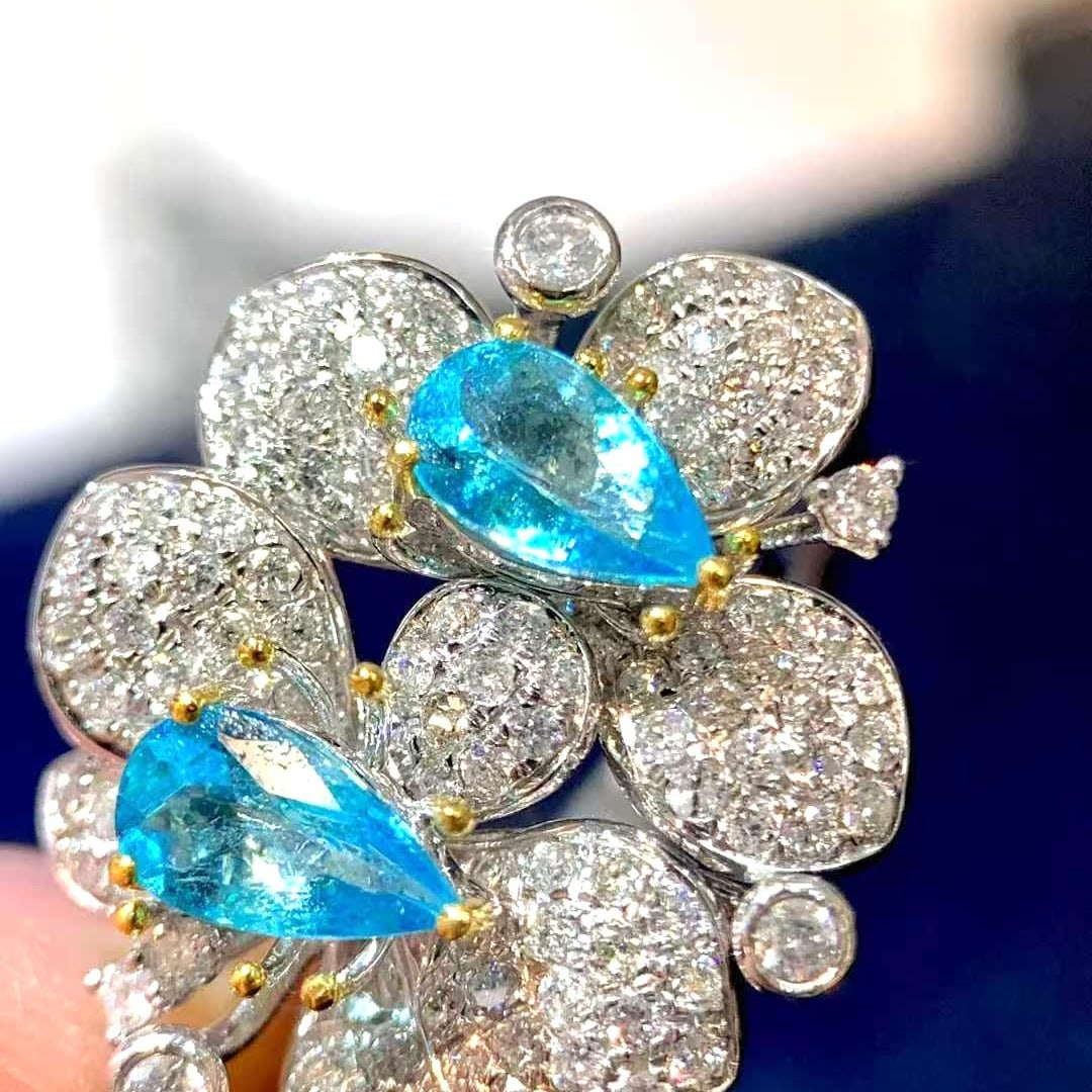 14k Gold 0.78 Ct Natural Paraiba Tourmaline & Diamond Ring - 4