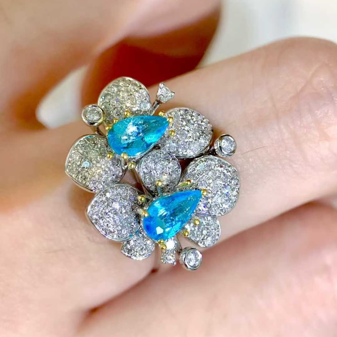 14k Gold 0.78 Ct Natural Paraiba Tourmaline & Diamond Ring - 5