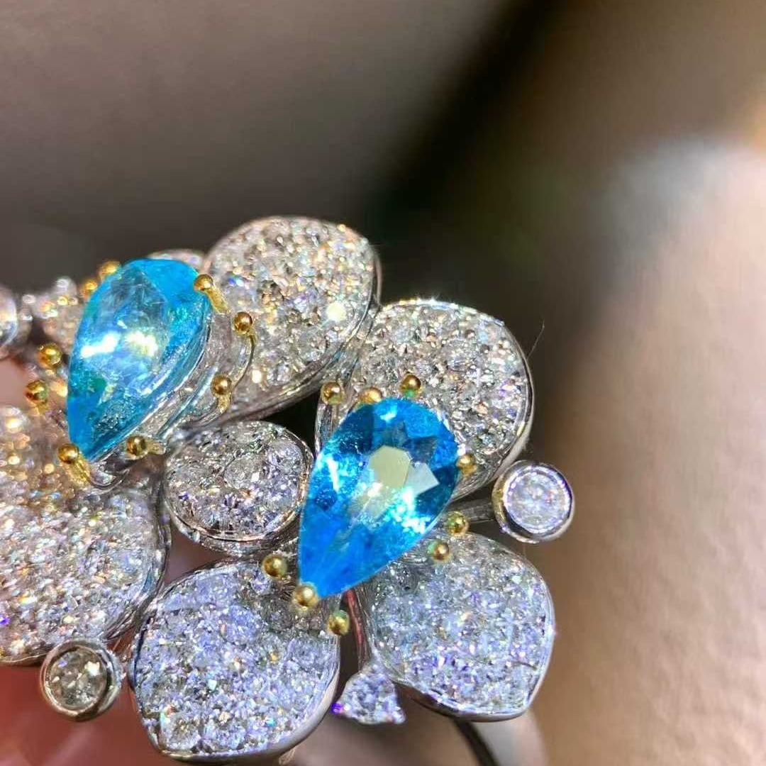 14k Gold 0.78 Ct Natural Paraiba Tourmaline & Diamond Ring - 6