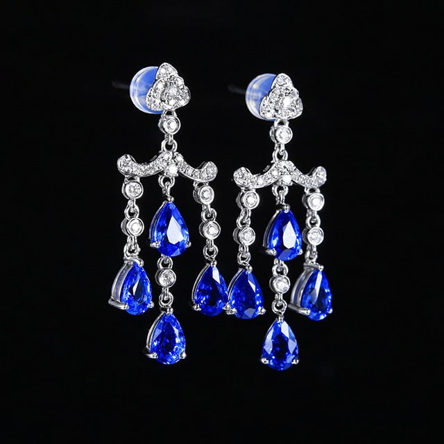 14k Gold 4.47 Ctw Natural Sapphire & Diamond Earrings - 3