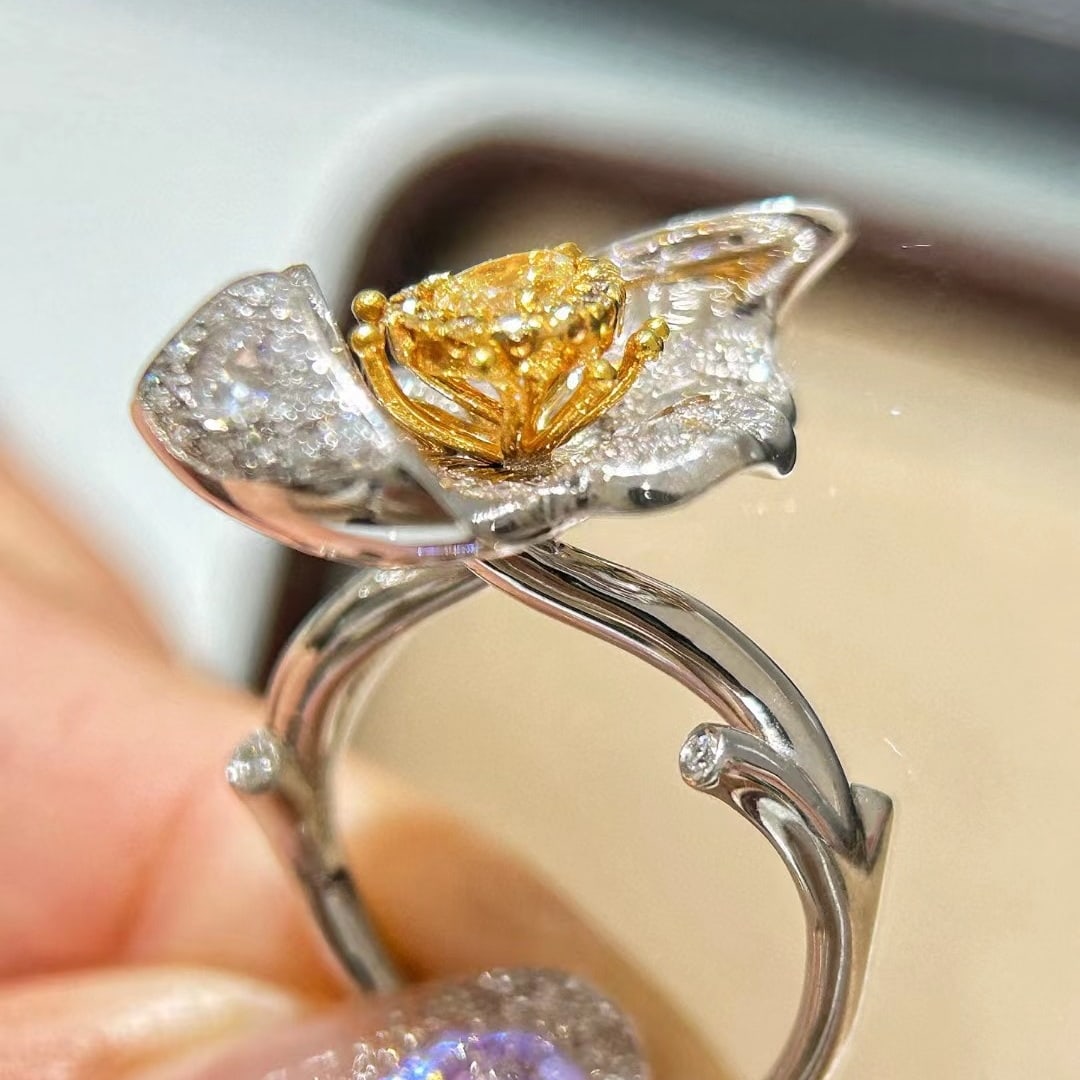 14k Gold 1.58 Ctw Natural Yellow Diamond & Diamond Ring - 2
