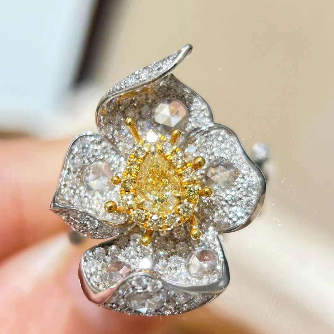 14k Gold 1.58 Ctw Natural Yellow Diamond & Diamond Ring - 6