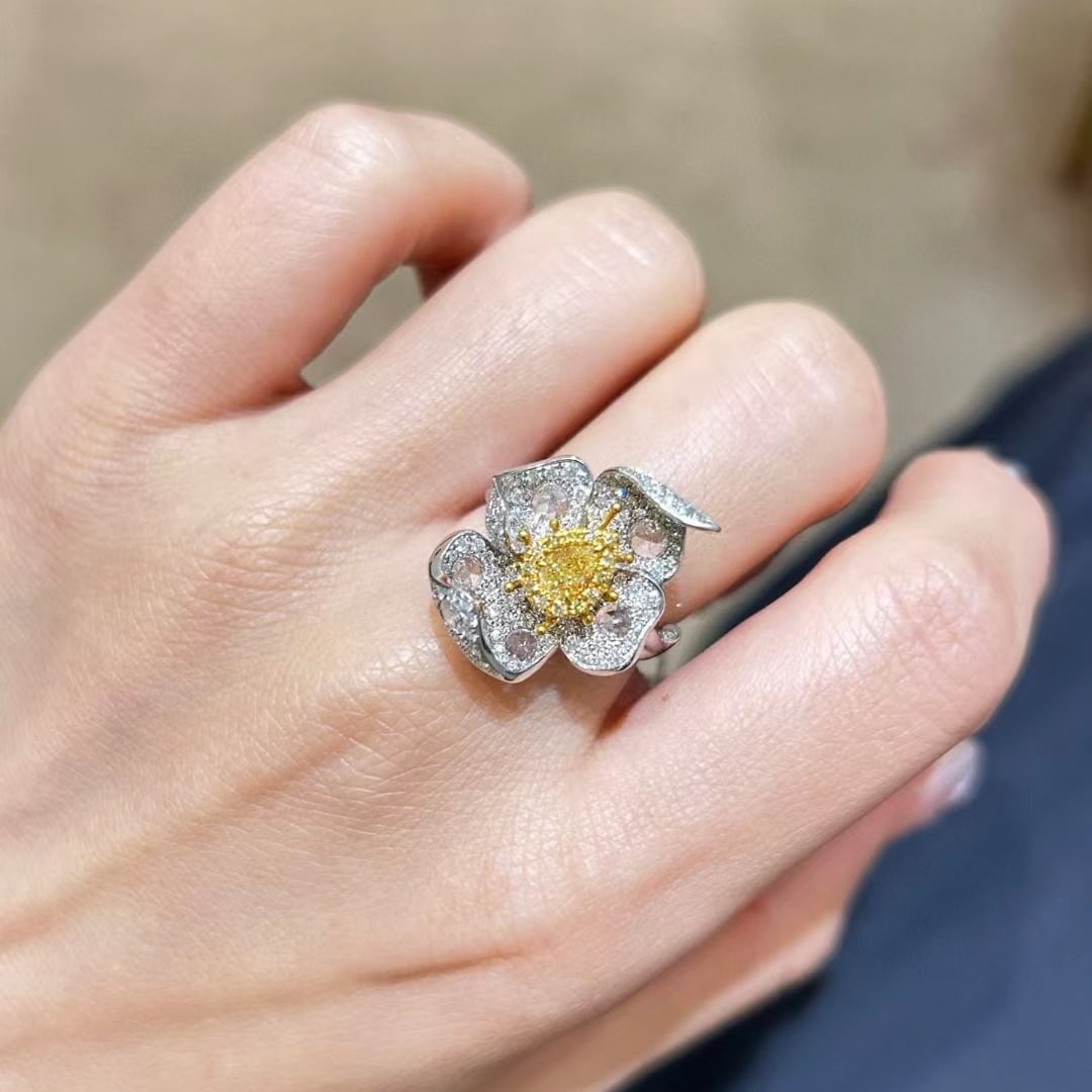 14k Gold 1.58 Ctw Natural Yellow Diamond & Diamond Ring - 9