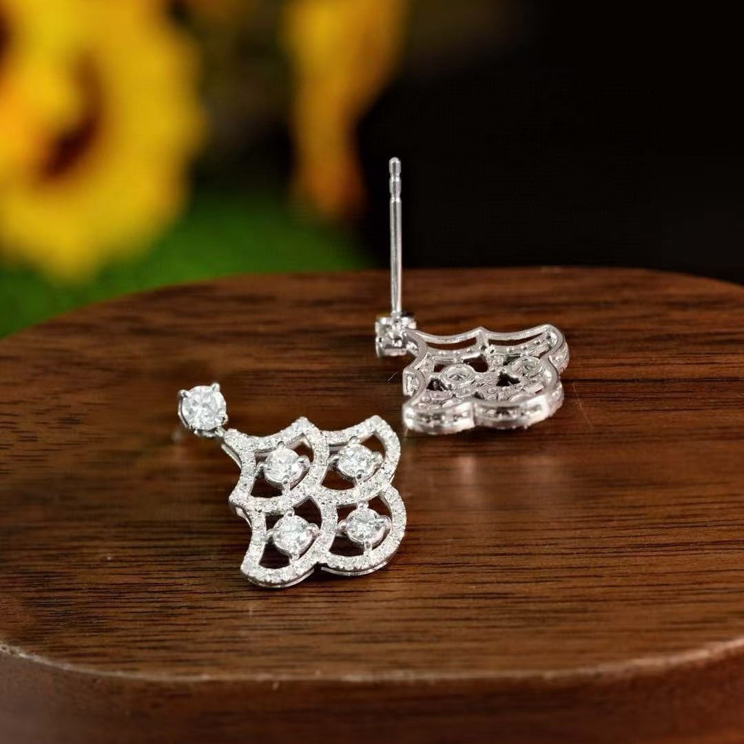 14k Gold 0.96 Ct Natural H Diamond Earrings - 2