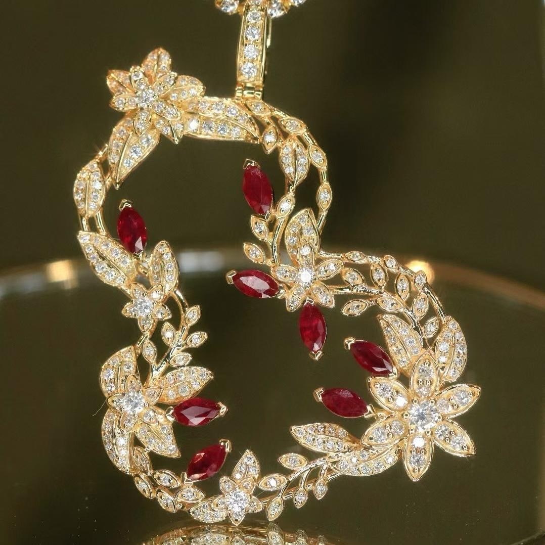 14k Gold 1.67 Ctw Natural Ruby & Diamond Pendant( Without Chain ): Ref:231045077 // gold content:14k gold // main gemstone:ruby // shape:marquise // carat weight:0. 95ct // color:red // treatment:natural // // adjacent gemstone 2 : diamond // shape:round // carat