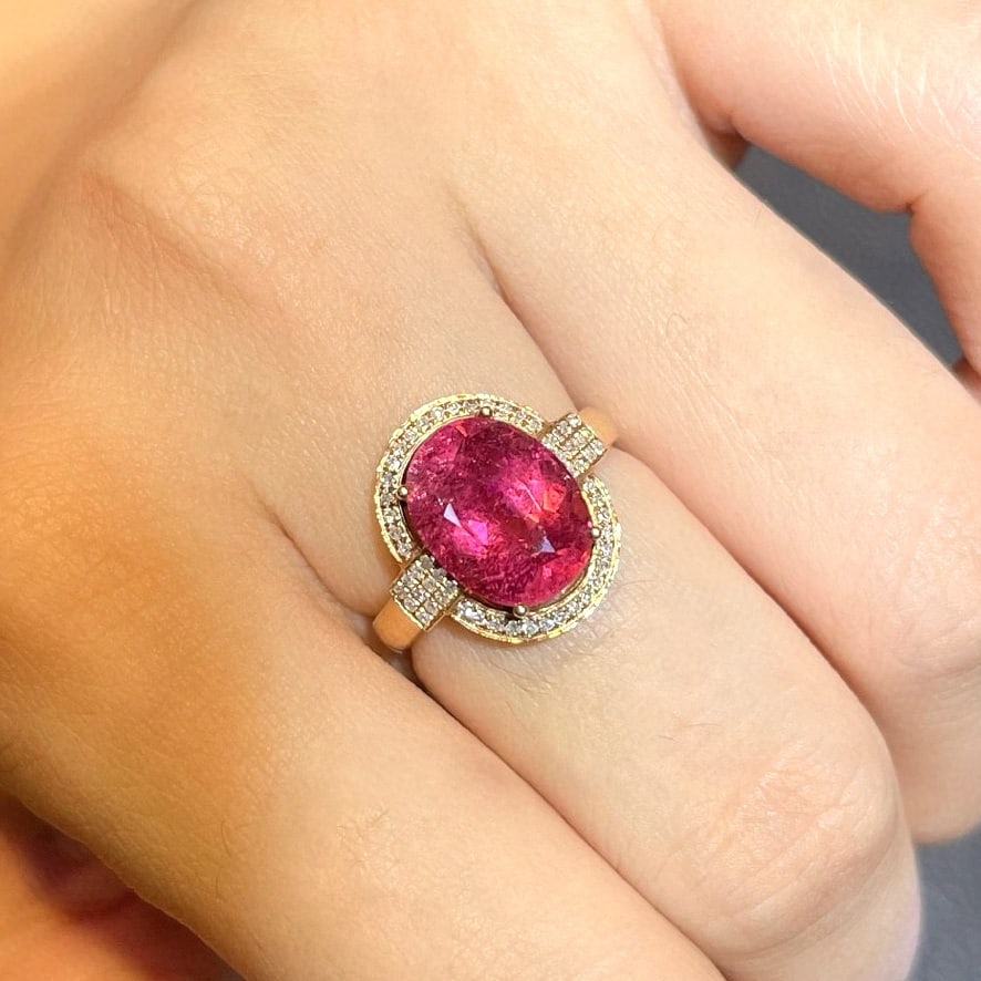 14k Gold 3.6 Ct Natural Tourmaline & Diamond Ring - 3