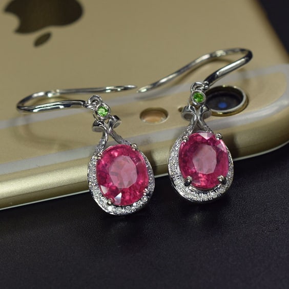 14k Gold 3.56 Ctw Natural Tourmaline & Diamond Earrings - 4