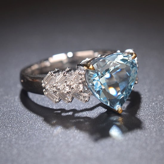 14k Gold 3.04 Ctw Natural Aquamarine & Sapphire Ring - 3