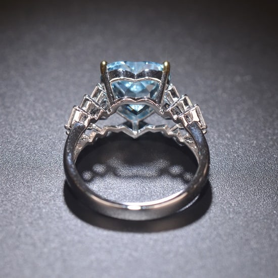 14k Gold 3.04 Ctw Natural Aquamarine & Sapphire Ring - 4
