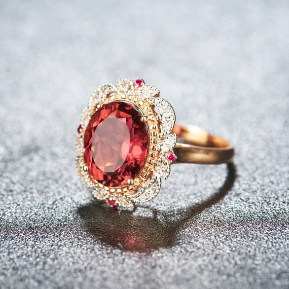 14k Gold 3.93 Ct Natural Tourmaline & Diamond & Ruby Ring - 3