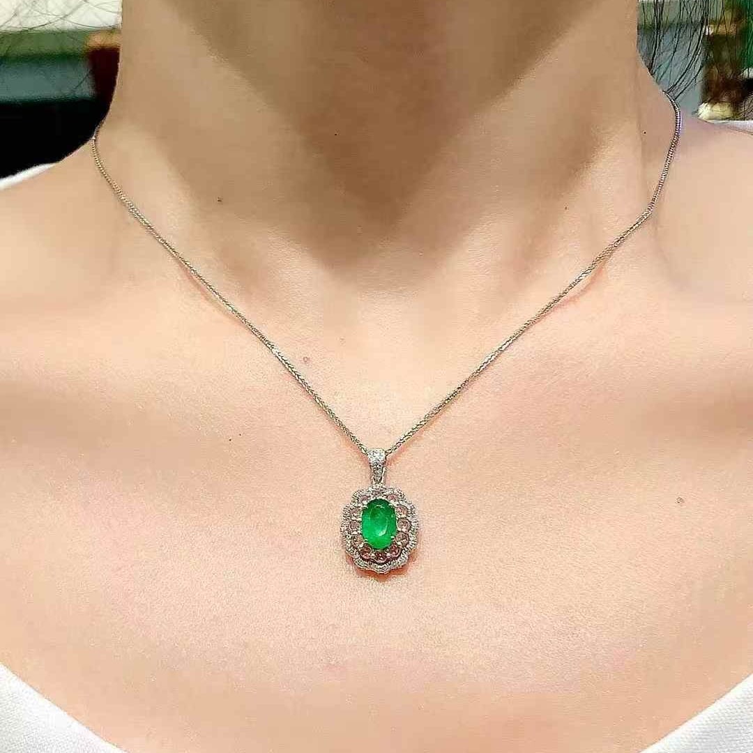 14k Gold 1.1 Ct Natural Emerald & Sapphire & Diamond Pendant( Without Chain ) - 5