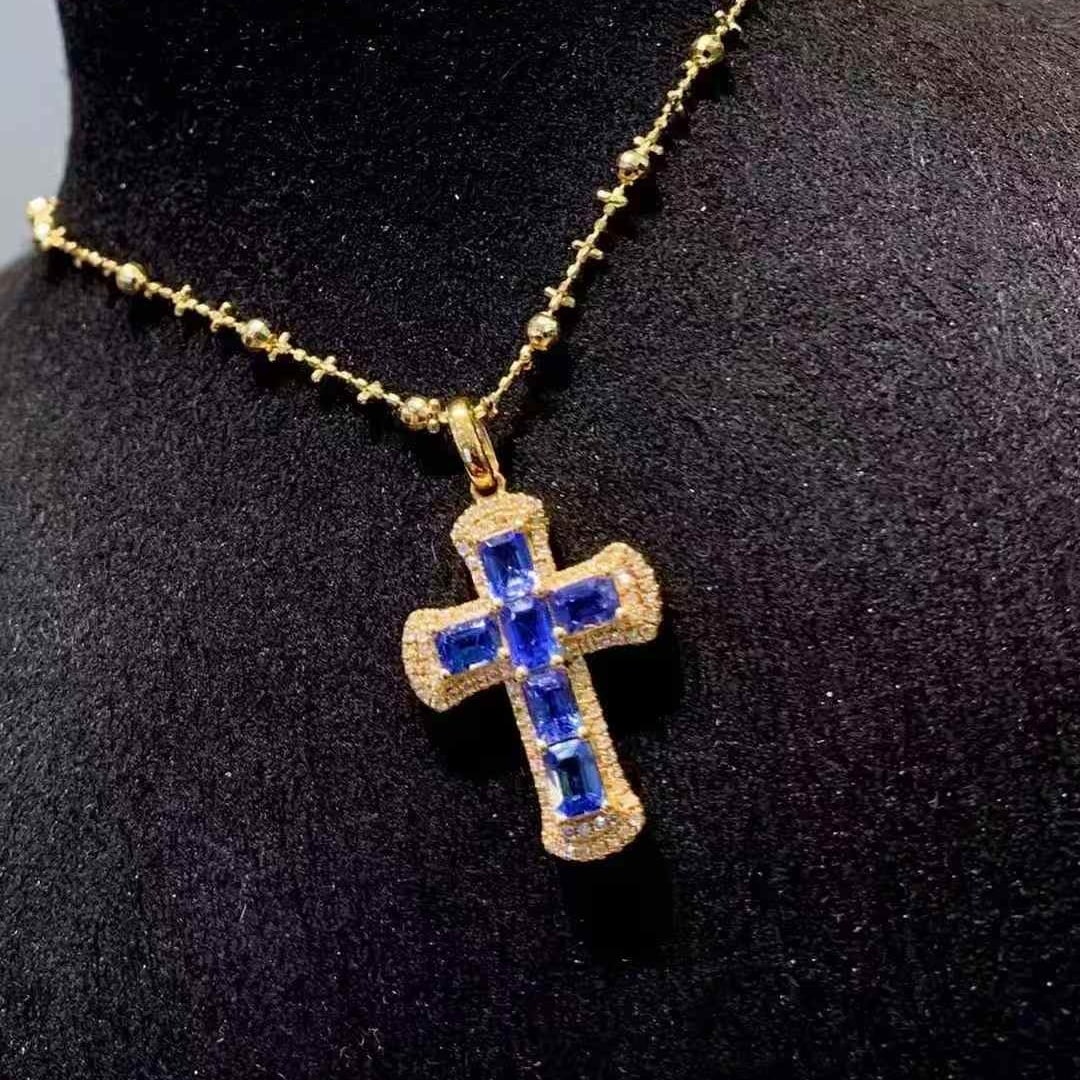 14k Gold 2.25 Ct Natural Sapphire & Diamond Pendant( Without Chain ) - 2