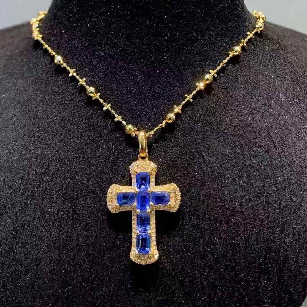 14k Gold 2.25 Ct Natural Sapphire & Diamond Pendant( Without Chain ) - 3