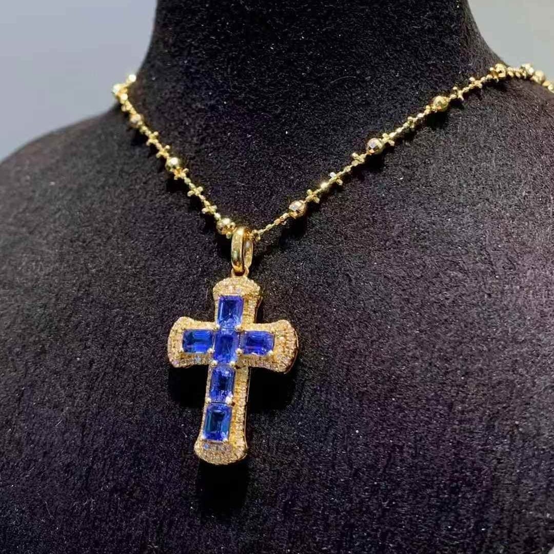 14k Gold 2.25 Ct Natural Sapphire & Diamond Pendant( Without Chain ) - 4