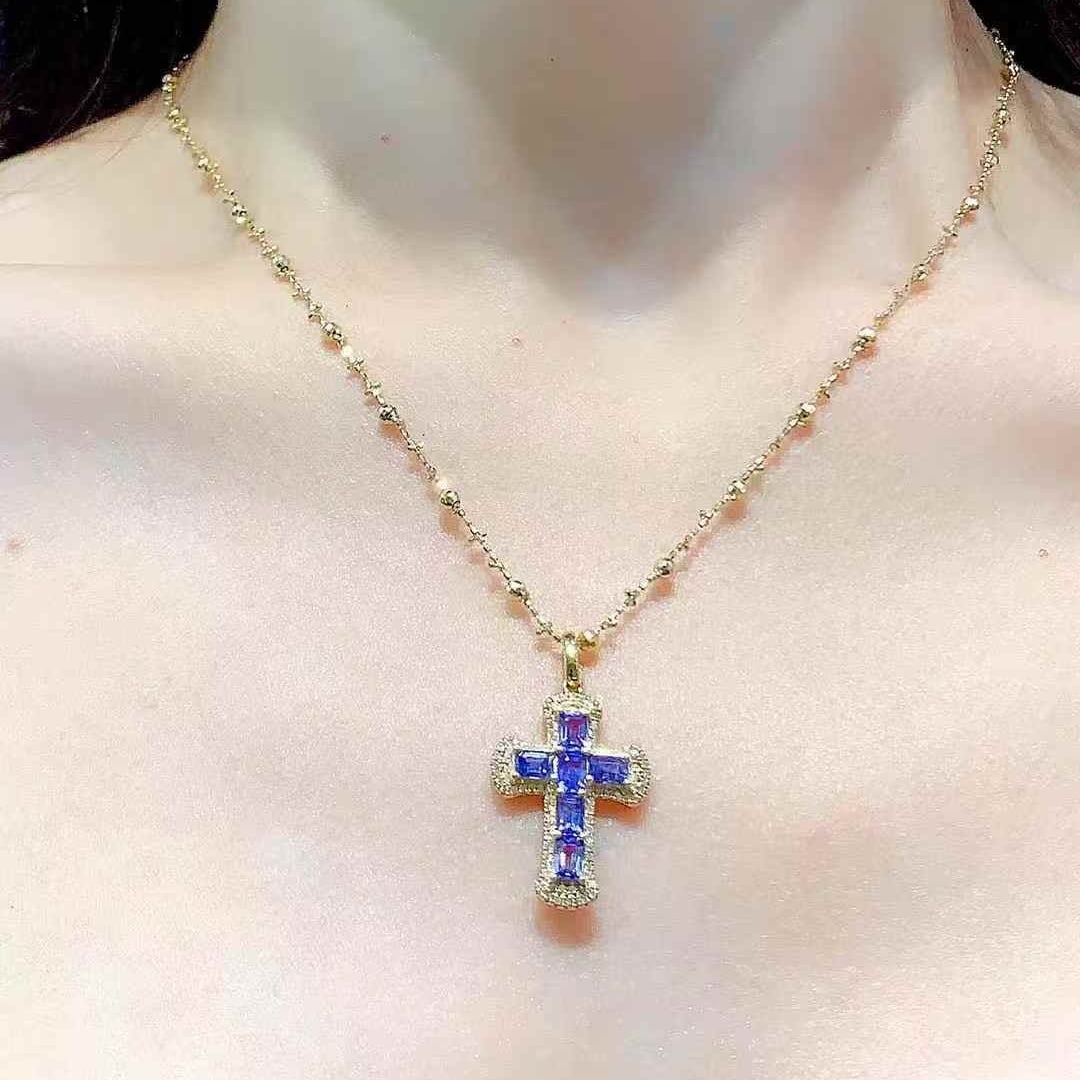 14k Gold 2.25 Ct Natural Sapphire & Diamond Pendant( Without Chain ) - 5