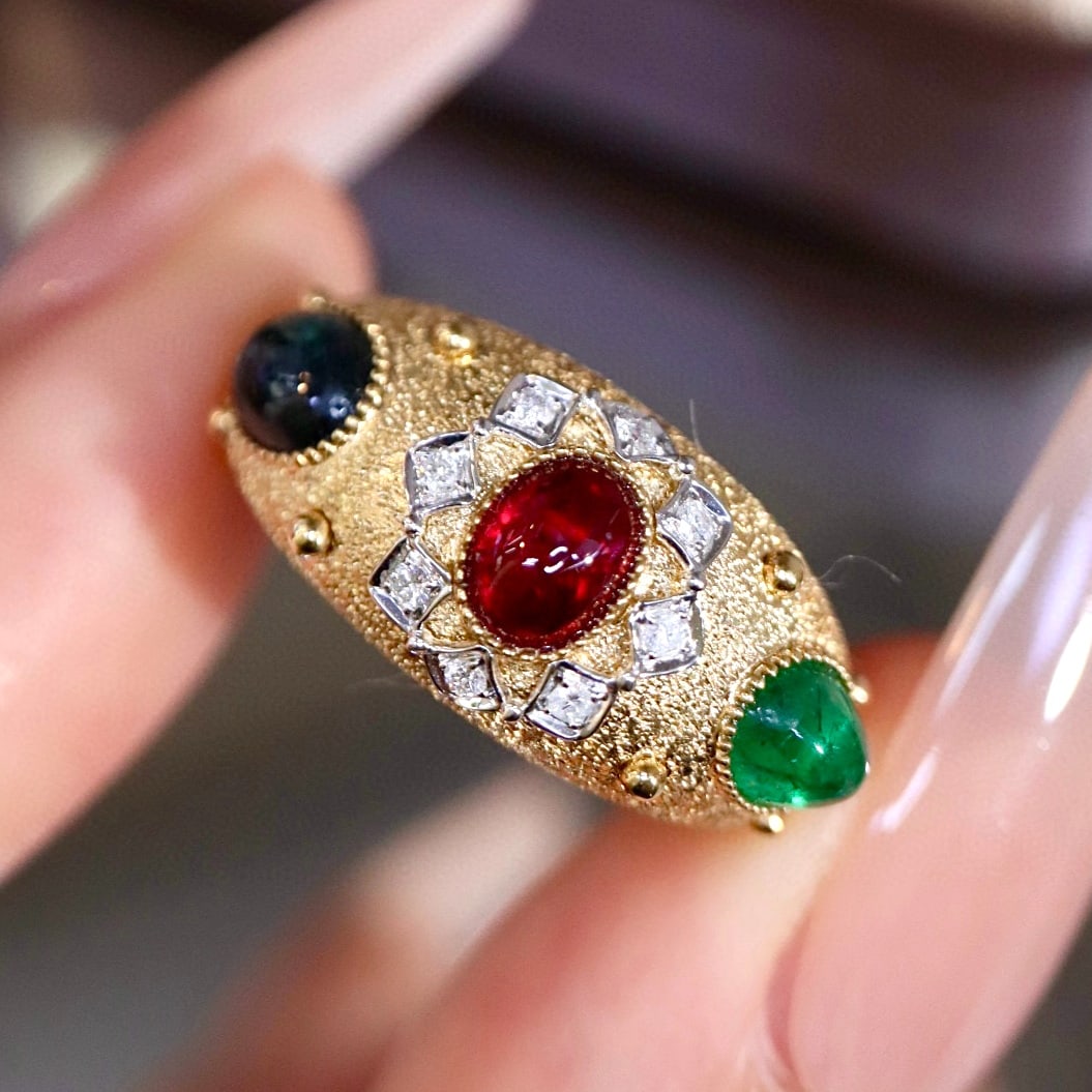 14k Gold 2.10 Ctw Natural Coloured Gemstone & Diamond Ring: Ref:231045101 // gold content:14k gold // ring size:7. 25us // // main gemstone:coloured gemstone // number of stones:3 // shape:oval // carat weight:2. 00ct // color:color // treatment:natural // //