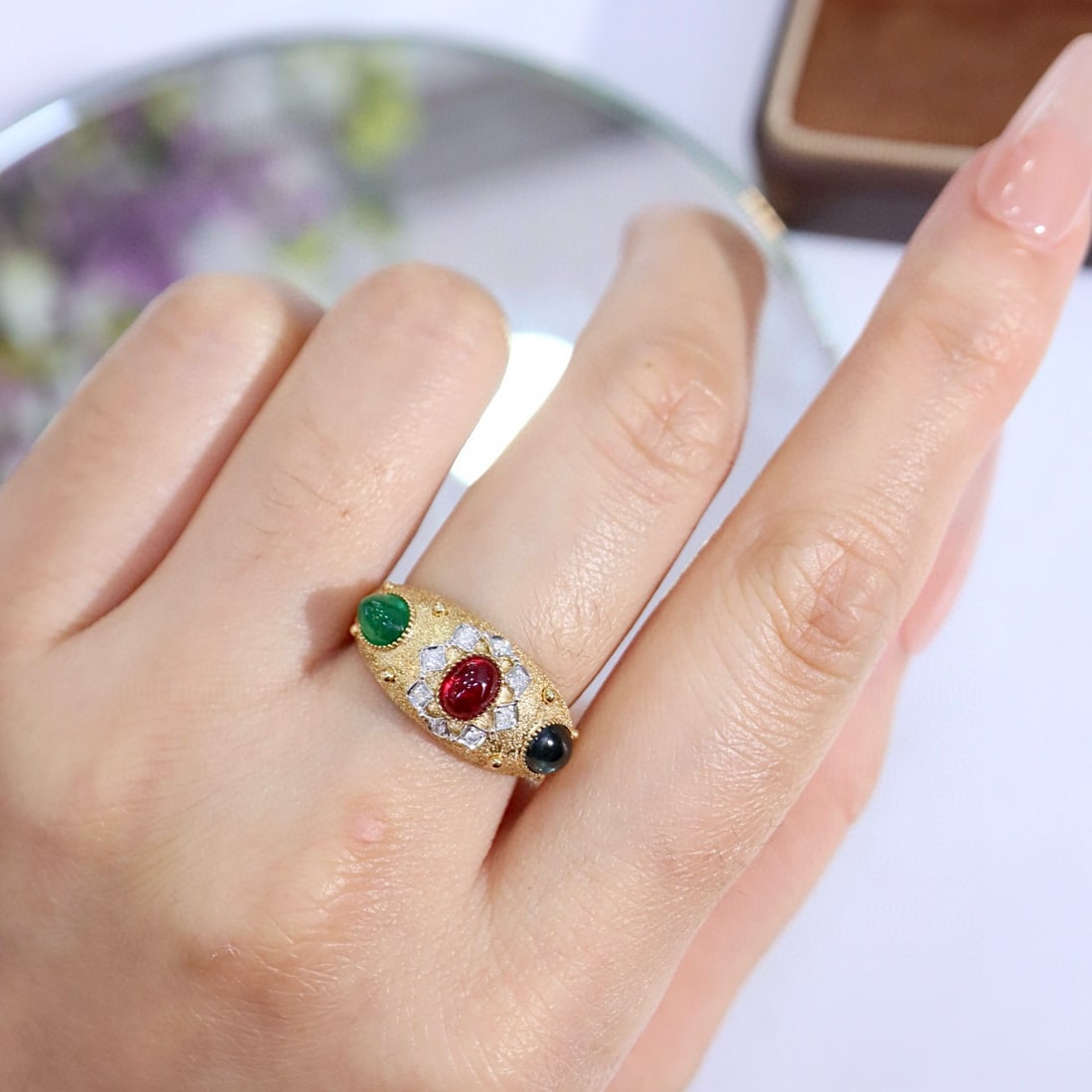 14k Gold 2.10 Ctw Natural Coloured Gemstone & Diamond Ring - 8