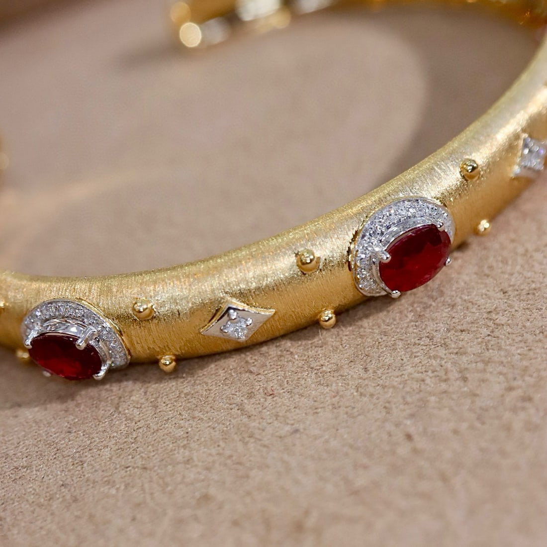 14k Gold 3.55 Ctw Natural Ruby & Diamond Bangle - 3