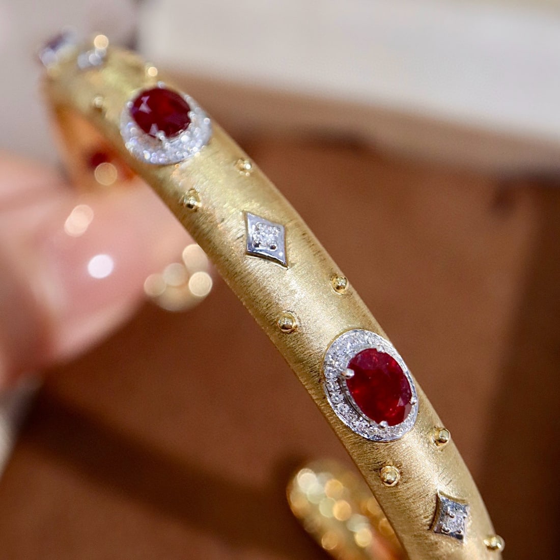 14k Gold 3.55 Ctw Natural Ruby & Diamond Bangle - 5