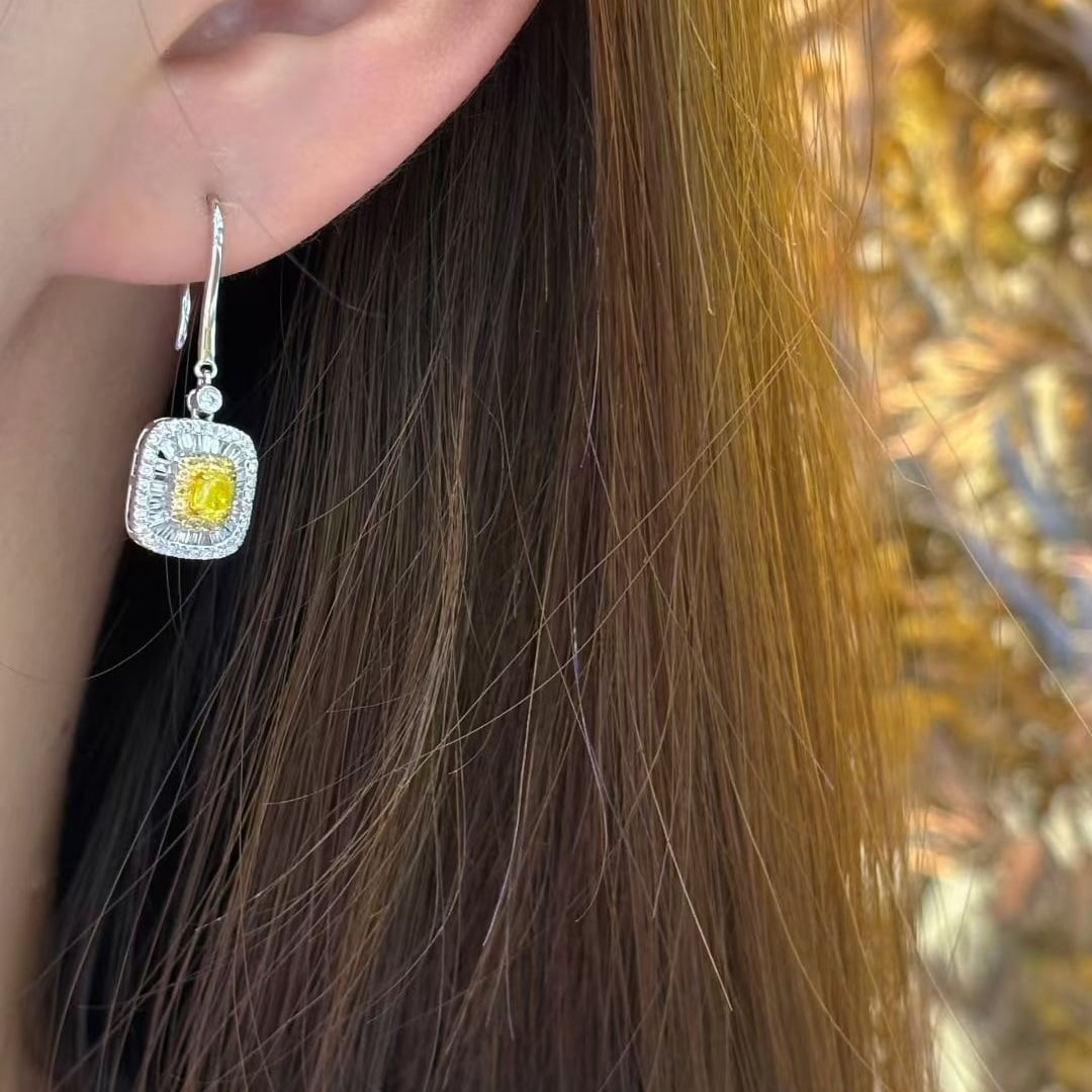 14k Gold 0.9 Ctw Natural Yellow Diamond & Diamond Earrings - 2