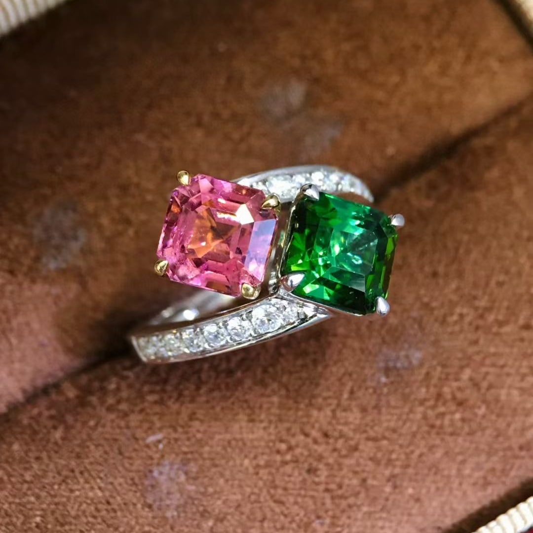 14k Gold 5.83 Ctw Natural Tourmaline & Diamond Ring - 2