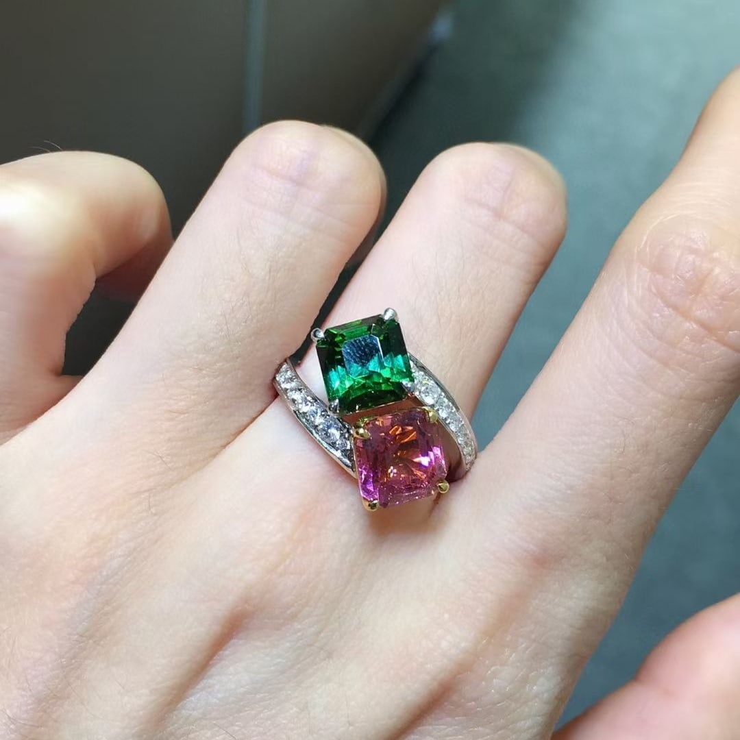 14k Gold 5.83 Ctw Natural Tourmaline & Diamond Ring - 3