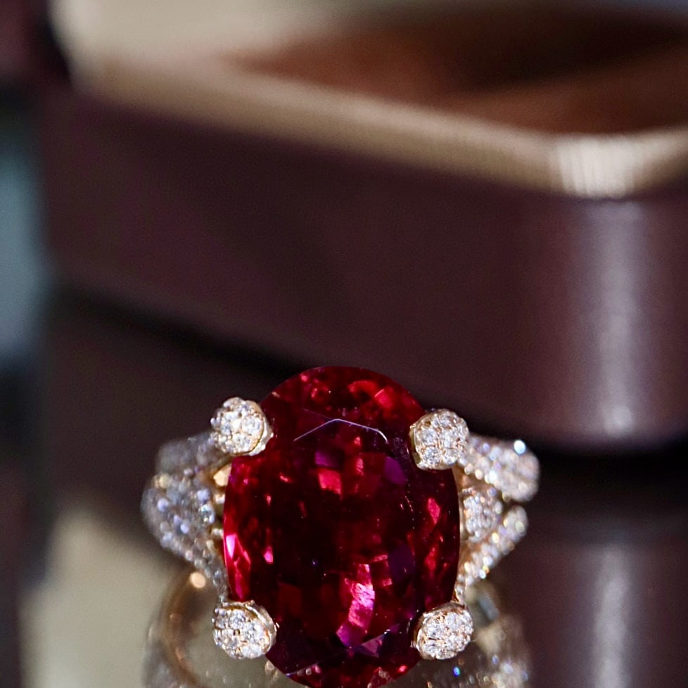 14k Gold 14.71 Ctw Natural Tourmaline & Diamond Ring - 5