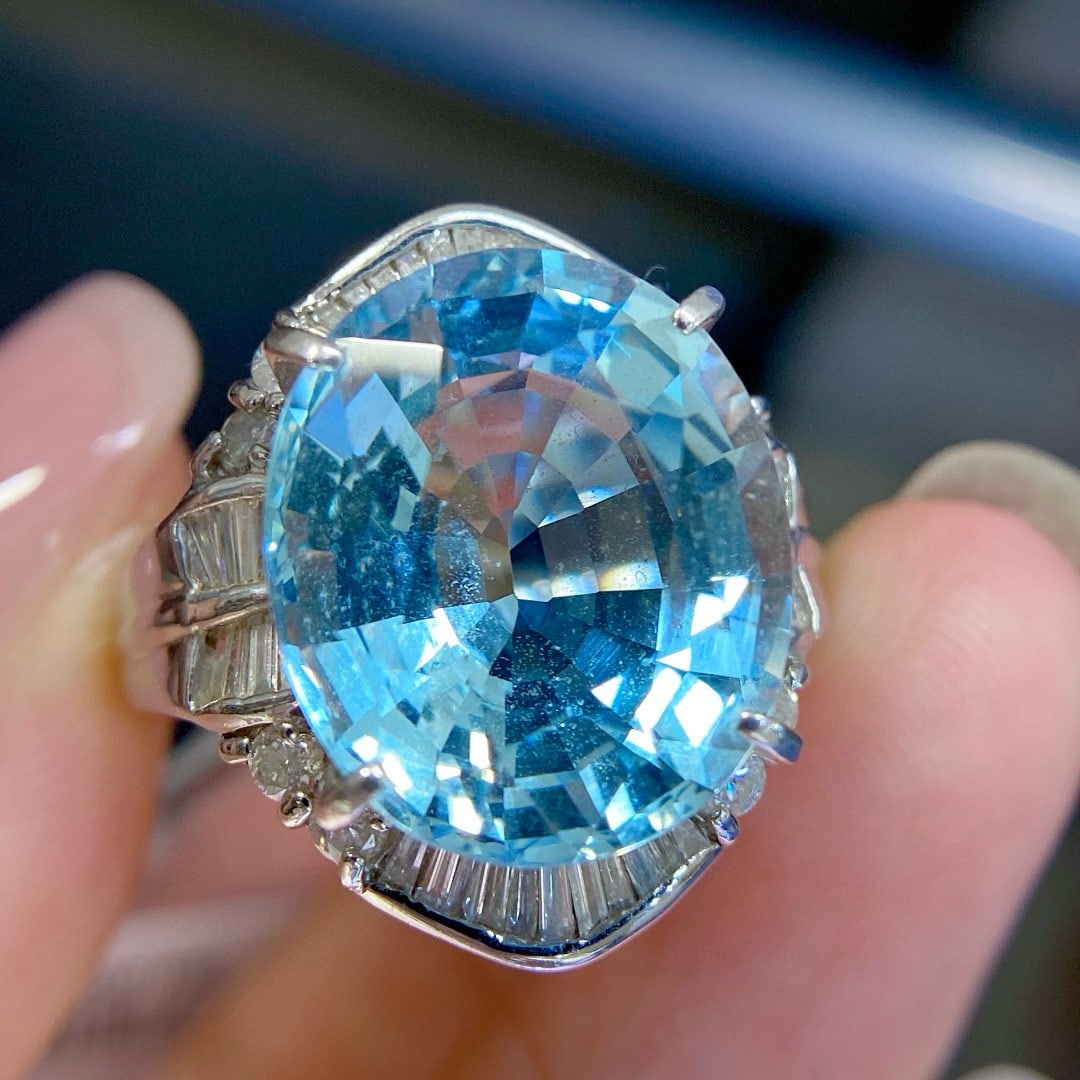 14k Gold 13.28 Ctw Natural Aquamarine & Diamond Ring - 3
