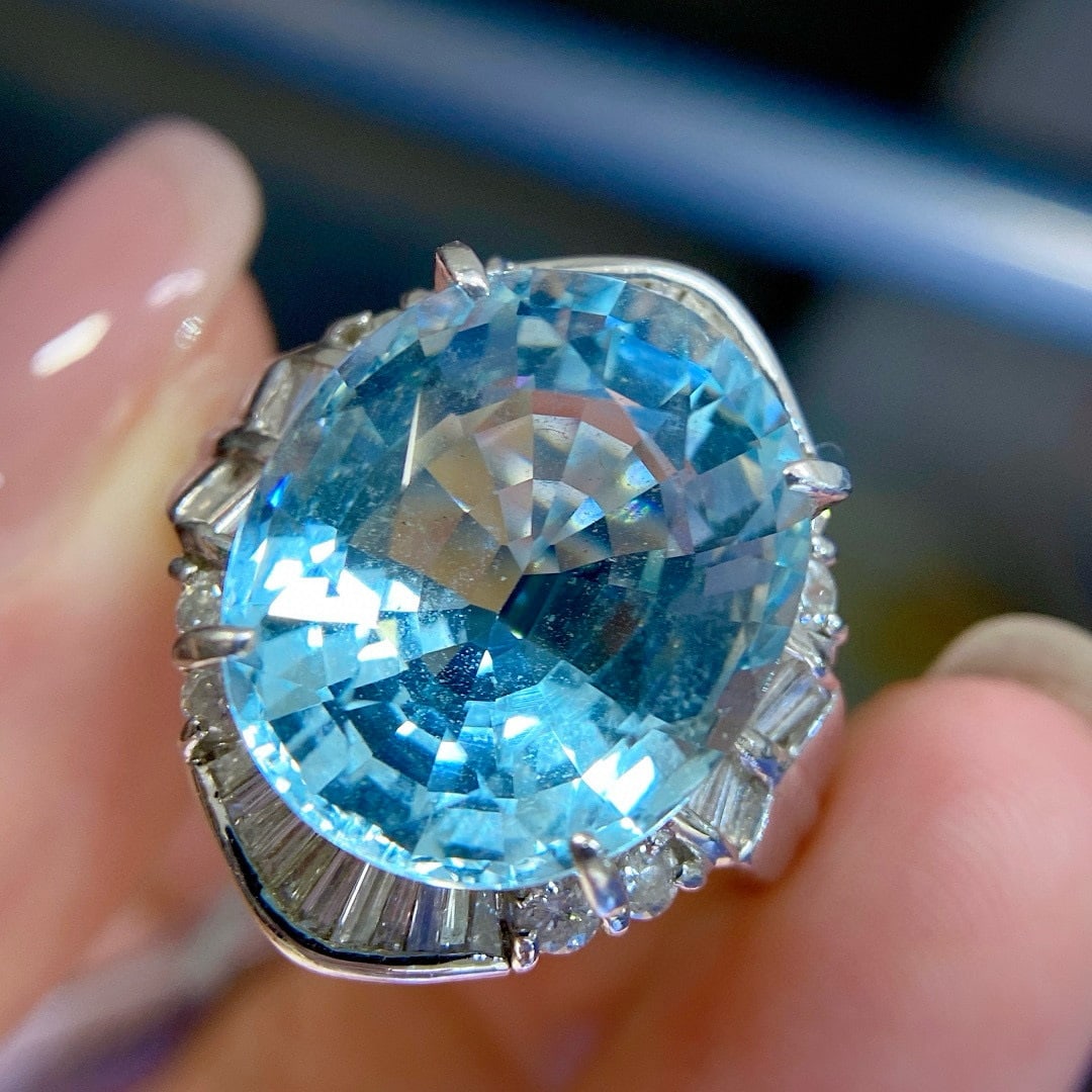 14k Gold 13.28 Ctw Natural Aquamarine & Diamond Ring - 4