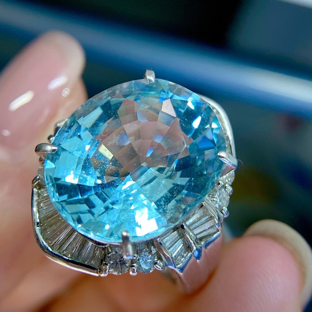 14k Gold 13.28 Ctw Natural Aquamarine & Diamond Ring - 5